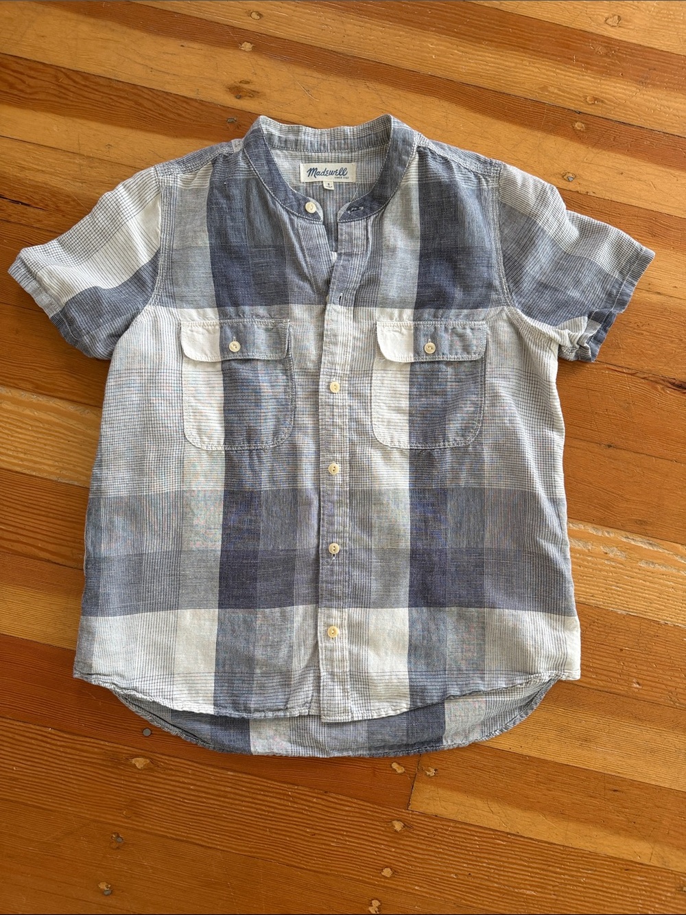 Madewell Blue Plaid Cotton Linen Button Down Shirt Small